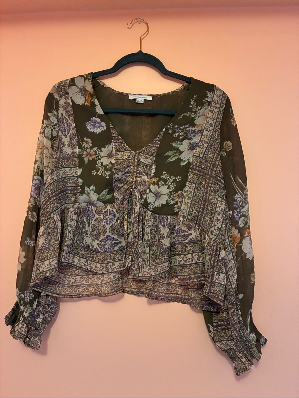 American Eagle Patchwork Floral Crop